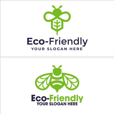 Eco friendly logo with green bee leaves vector designのイラスト素材