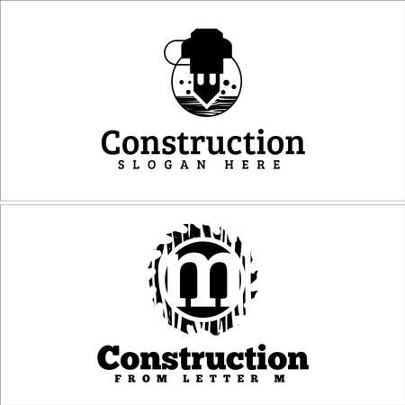 Wood drilling and circular saw letter m  design carpenter industrialのイラスト素材