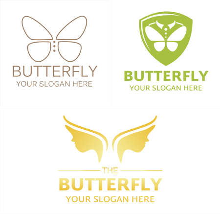 Fashion women with icon butterfly shirt and face women logo designのイラスト素材