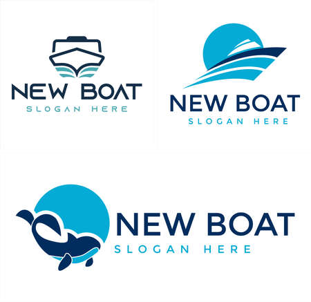 Business travel transportation with yacht boat and dolphin logo designのイラスト素材
