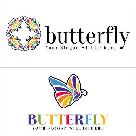 Colorful butterfly logo design industrial paint software companyのイラスト素材