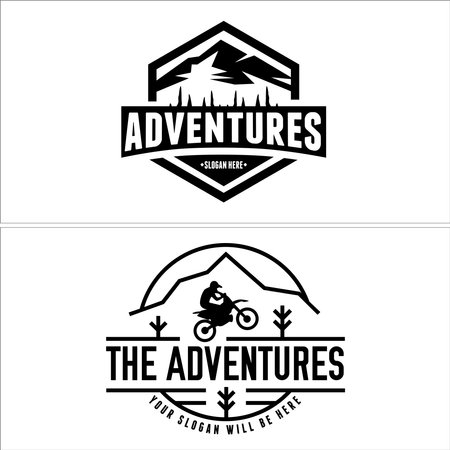 Adventures freestyle motocross mountain hiking badge logo designのイラスト素材