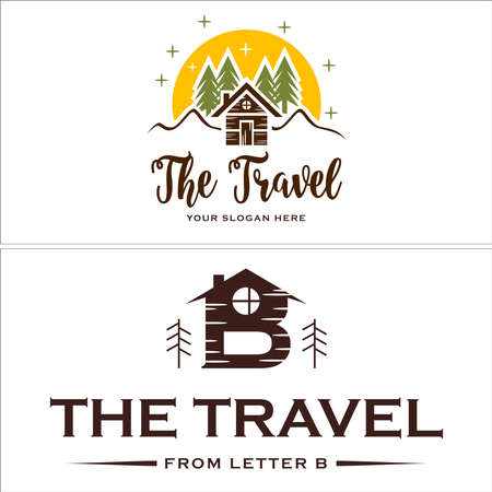 Villa cabin home stay with mountain moon star initial logo designのイラスト素材