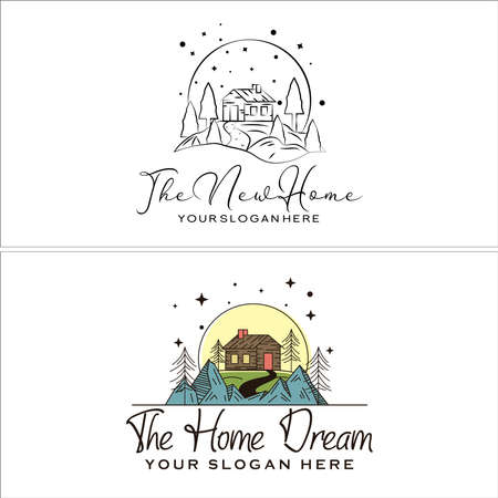 Cabin villa house sketch mountain home stay adventure logo designのイラスト素材