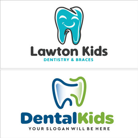 Dental kids medical with tooth smile line art logo designのイラスト素材