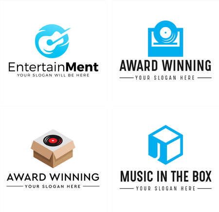 Entertainment guitar vinyl music logo designのイラスト素材