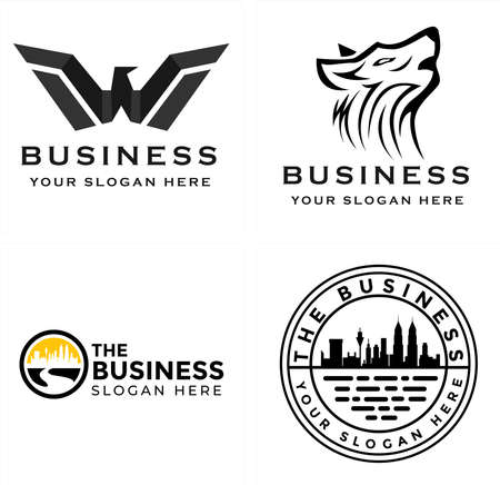 Business consulting agency eagle wolf and skyline logo designのイラスト素材