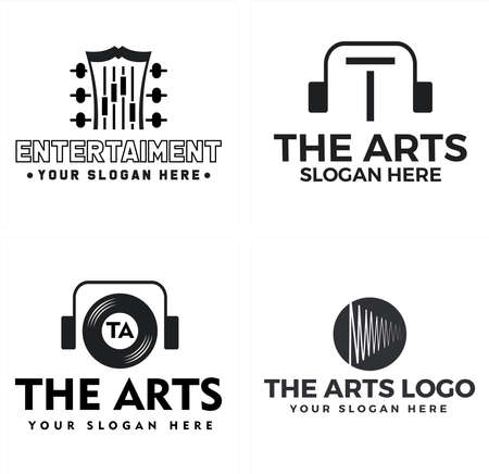 Entertainment guitar musical plate logo designのイラスト素材