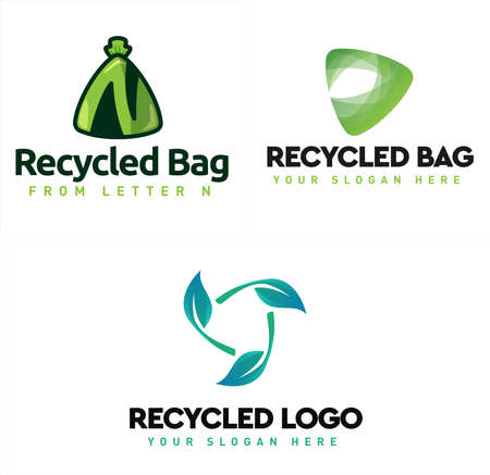 Recycled trash bag leaf triangle eco friendly logo designのイラスト素材
