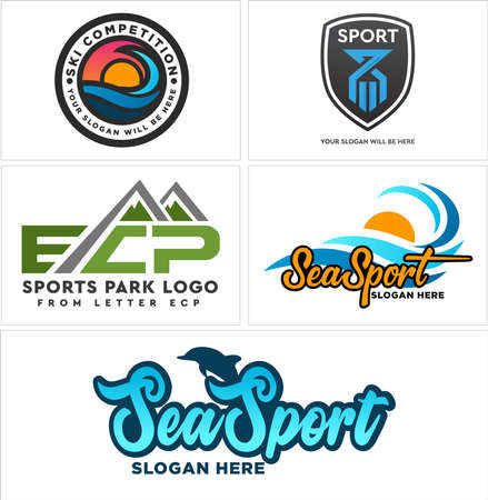 Sport ski sea mountain adventure logo designのイラスト素材