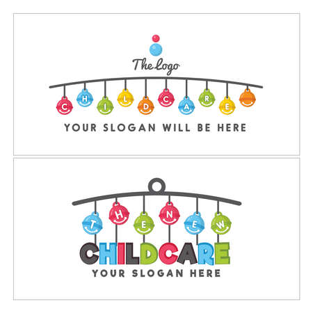 Childcare playgroups hanging bells colorful logo designのイラスト素材