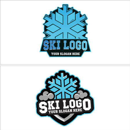 Shield badge ski snowflake sport logo designのイラスト素材
