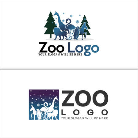 Horse lion flamingo penguin zoo wildlife logo designのイラスト素材