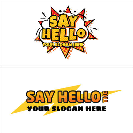 Comic explosion say hello bubble logo designのイラスト素材
