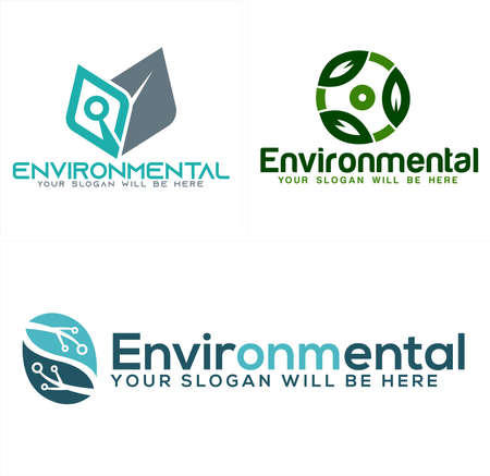 Environmental leaf circuit tech logo designのイラスト素材