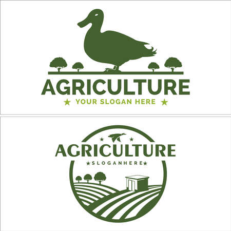 Agriculture land field duck farm logo designのイラスト素材