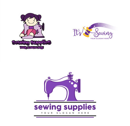 Tailor child girl sewing machine logo designのイラスト素材