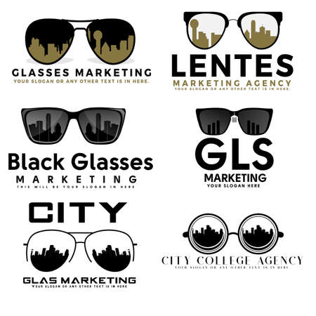 Set of marketing agency building city eyeglasses  designのイラスト素材