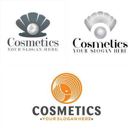 Set of modern Beauty cosmetics pearl shell logo designのイラスト素材