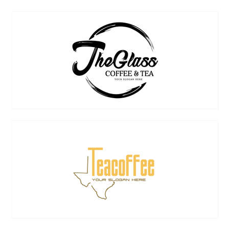 Flat line art brush circle cafe logo designのイラスト素材