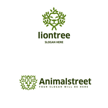 Modern animal lion tree branch leaf logo designのイラスト素材