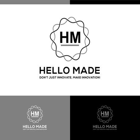 Initial letter HM flat line circling logo designのイラスト素材