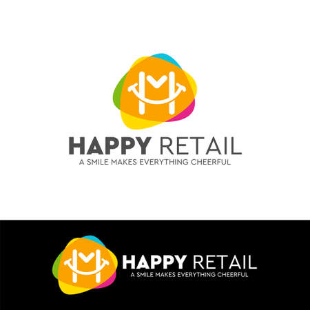 Happy Retail Smile colorful flat line logo design templateのイラスト素材