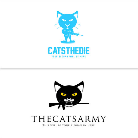 Modern cartoon character army gun cat angry logo designのイラスト素材