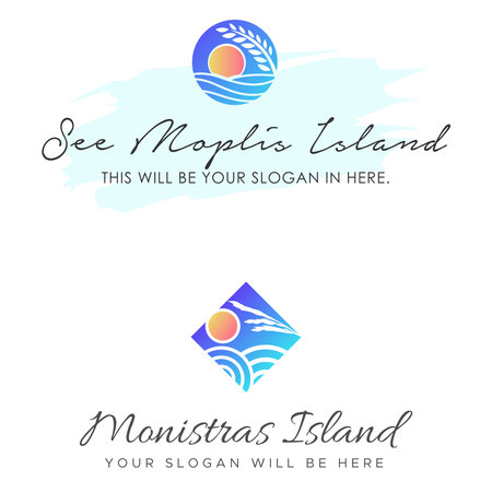 Modern sea island sun wave logo designのイラスト素材