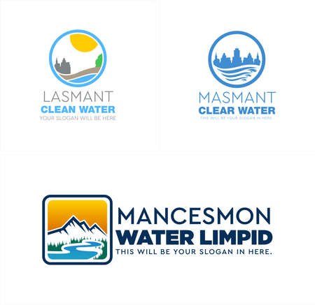 Modern city building mountain river logo designのイラスト素材