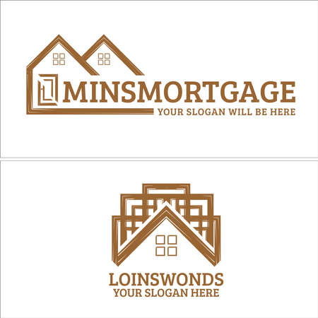 Set of mortgage business property flat line home logo designのイラスト素材