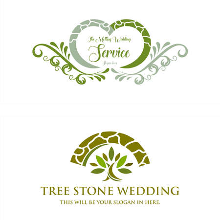 Modern green event wedding swirl nature tree logo designのイラスト素材
