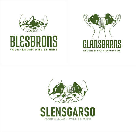 Modern take care of nature mountain waterfall logo designのイラスト素材