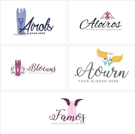 Modern family fairytale character angel wings logo designのイラスト素材