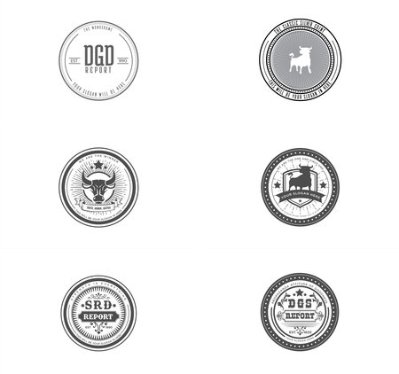 Set of vintage bull strength fitness circle logo designのイラスト素材