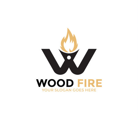 W Alphabet Wood Fire Logo Design Conceptのイラスト素材