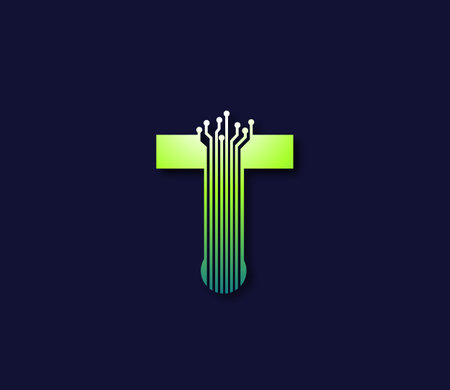T Alphabet Technology Data Circuit  Design Company Conceptのイラスト素材