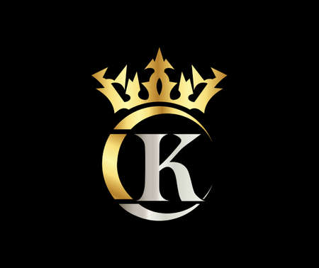 K letter Crown luxury kingdom sign with Golden Color Company Logo Designのイラスト素材
