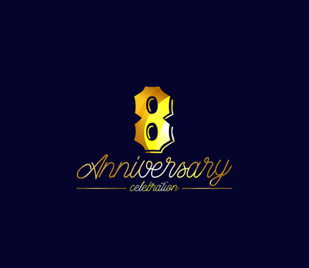 8 Year Anniversary Vector Template Design Illustration Blue Background Gold Elegantのイラスト素材