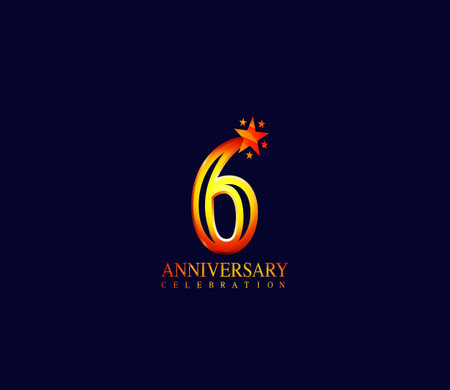 6 Years Anniversary Celebration Vector Template Design Illustration Blue Elegant Backgroundのイラスト素材
