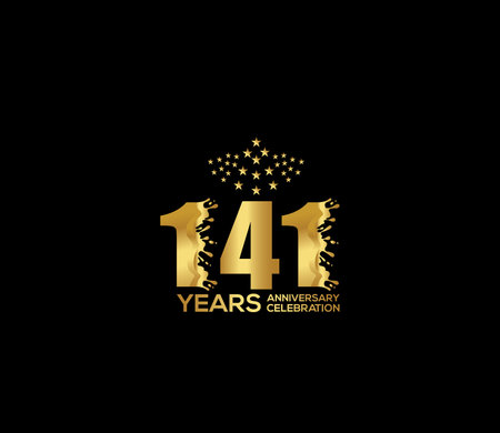 141 Year Anniversary Vector Template Design Illustration Gold Elegant Black Backgroundのイラスト素材