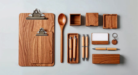 Wooden kitchen utensils on the wall. 3d renderingの素材