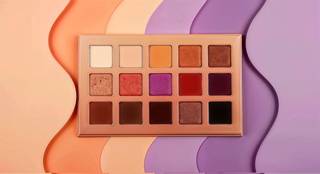 Makeup palette on colorful background. Top view. Copy space.の素材