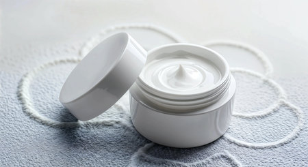cosmetic cream in a white jar on a white background close-upの素材