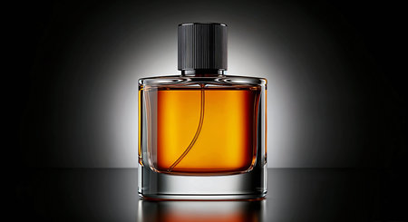 A bottle of perfume on a black background. 3D illustration.の素材