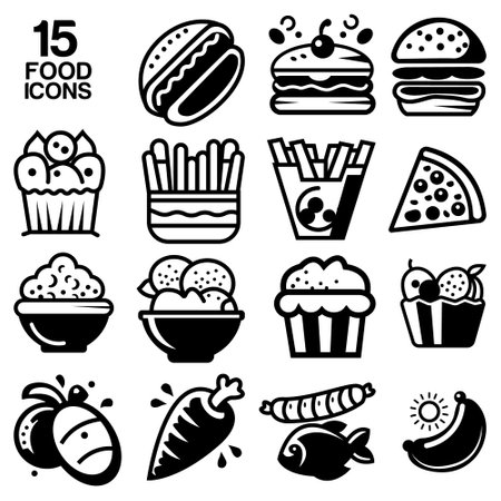 Fast food icon set design vector, Black and white.のイラスト素材