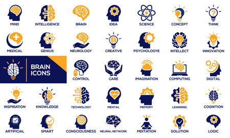 artificial intelligence and Brain icon set vector.のイラスト素材