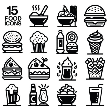 fast food icons set, Pizza, Burger, cup cake, milk and more other restaurant tools vector icon.のイラスト素材