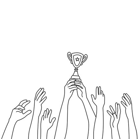 Hands raised up with trophy cup icon over white background, vector illustrationのイラスト素材