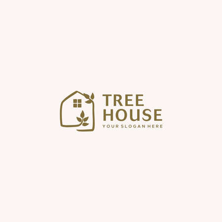 flat TREE HOUSE leaves green home Logo designのイラスト素材